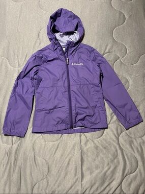 Columbia Violet Purple Hooded Windbreaker RainJacket Lightweight XS (6/6X)